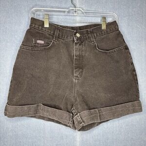 Vintage Lee Shorts Womens 12 Black High Rise Denim 90s Distressed Zipper Cuffed